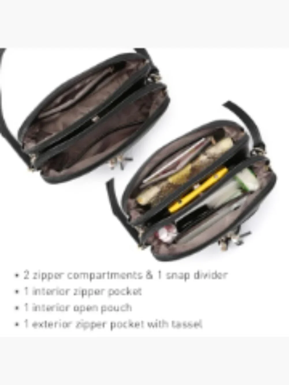 Vegan Leather Crossbody Bag with Tassel Zipper Multi Pockets